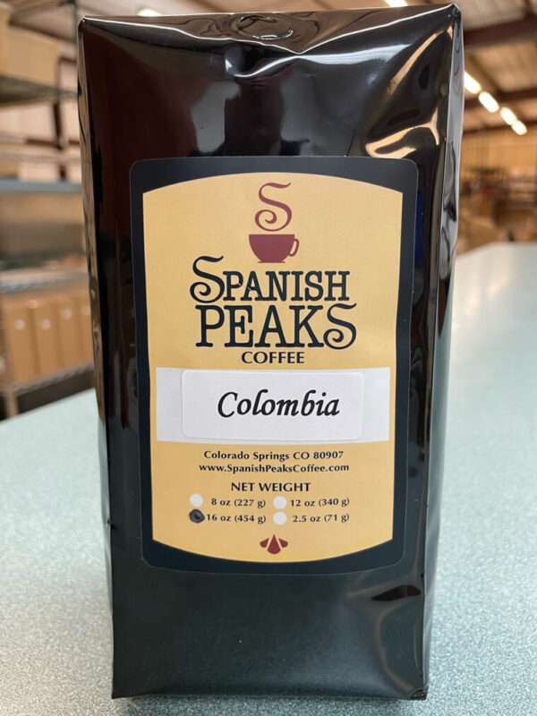 Spanish Peaks Coffee Colombia coffee beans in bag