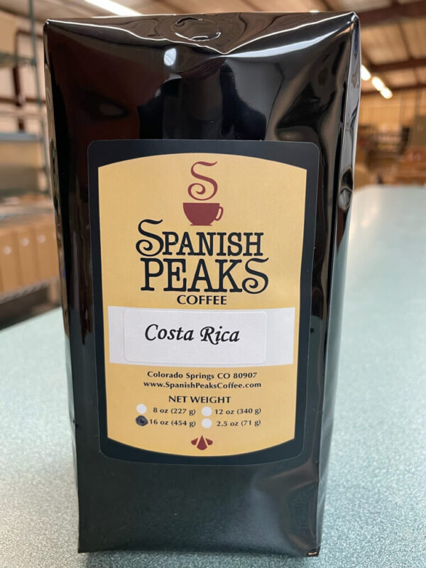 Spanish Peaks Coffee Costa Rica coffee beans in bag