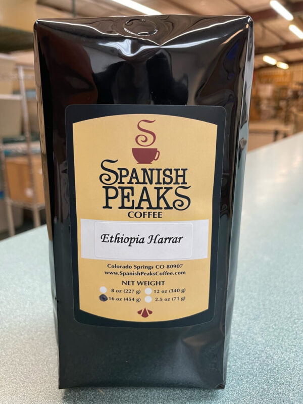 Spanish Peaks Coffee Ethiopia Harrar coffee beans in bag